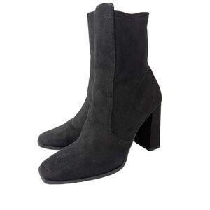 Aldo Audrella Bootie Womens 6 Black Square Toe Block Heel Ankle Boots Faux Suede